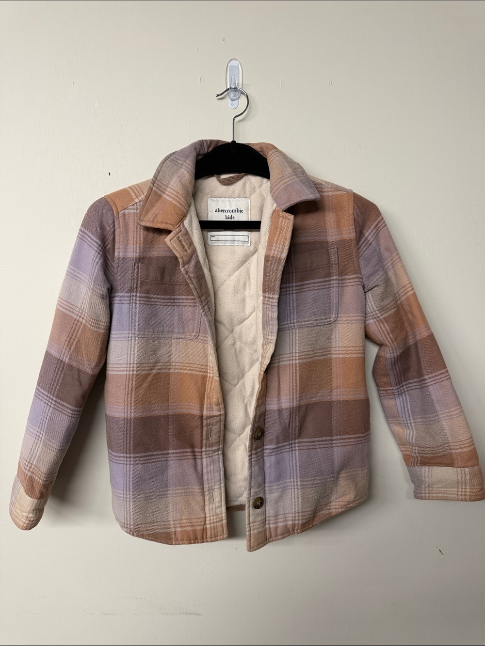 abercrombie kids Plaid Quilted Bomber Jacket — Lavender & Tan